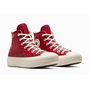 Women's Converse Chuck Taylor All Star Platform Red Snakeskin Sneakers New‎ Sz 6